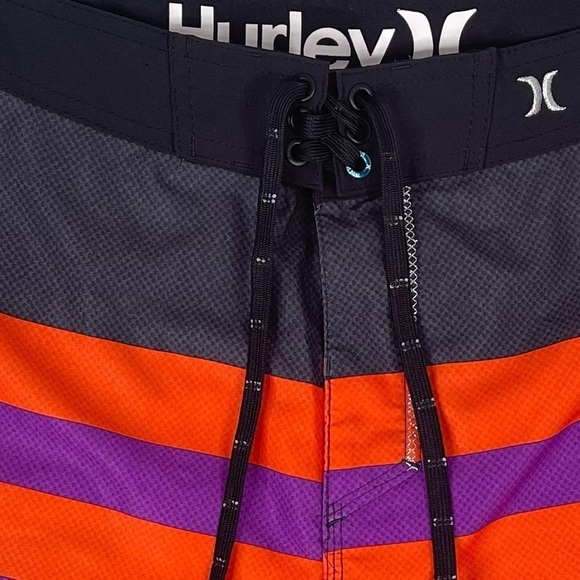 Hurley Phantom Boardshorts Mens 36 Logo Patch Red Purple Bright Striped Swim - Picture 11 of 11